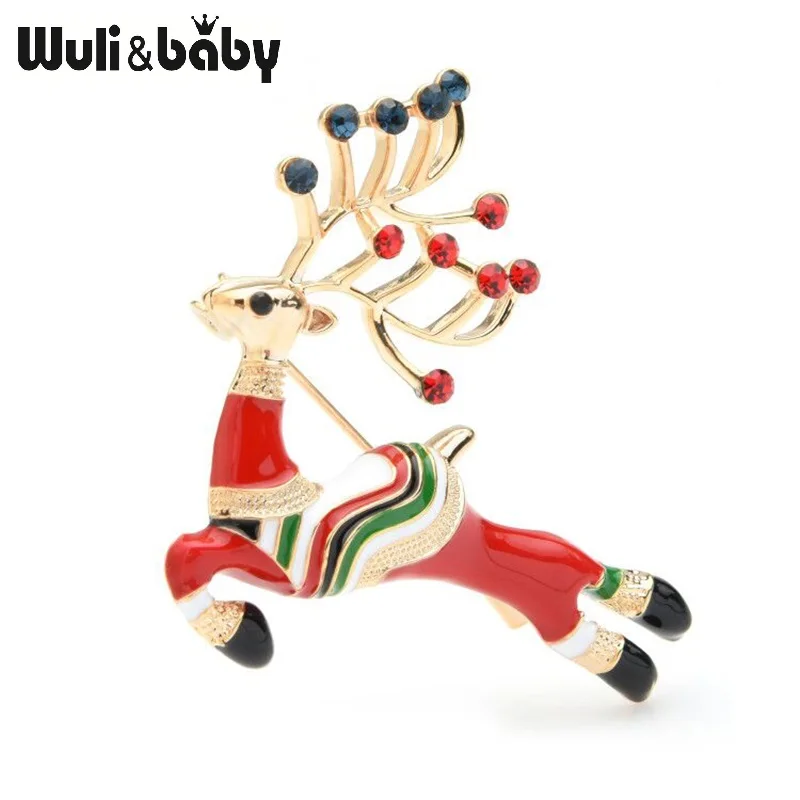 Wuli&baby, эмалированная Рождественская брошь «олень», булавки, подарок, счастливый лось, броши в виде животных, аксессуары для ювелирных изделий