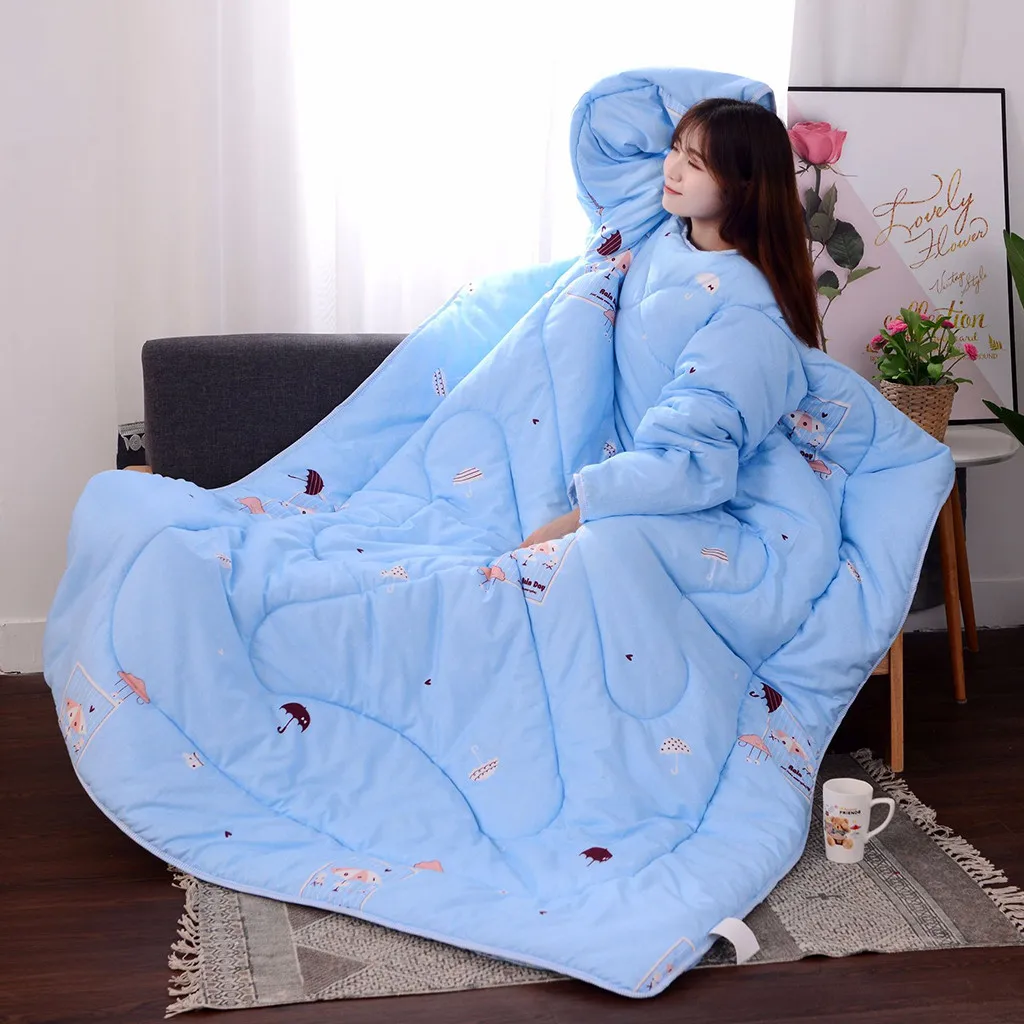 2019 Winter Lazy Quilt With Sleeves Warm Thickened Washed Blanket | Дом и сад