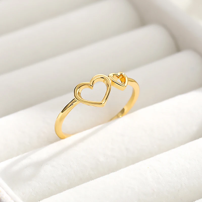 Romantic Hollow Out Two Heart Rings For Women Girls Opening Toe Ring Anillos Mujer Gold Couple Gift BFF Jewelry Accessories | Украшения и