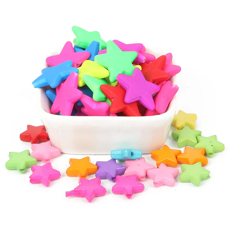 100 шт. акриловые бусины микс Цвет пятиугольник со звездой на резиновой Круглые