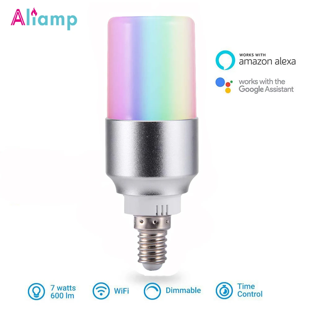 E14 7 Вт WiFi умная лампа Светодиодная RGB Теплый Холодный белый цвет затемнения 60