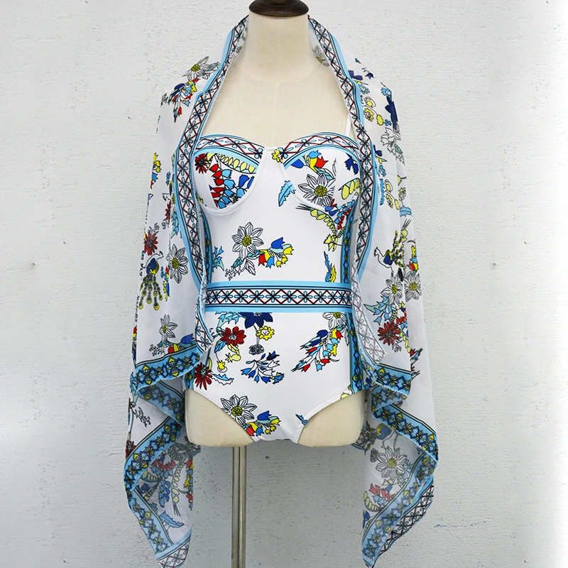 2021 пуш-ап женский купальник на косточках с саронгом купальники накидки Монокини