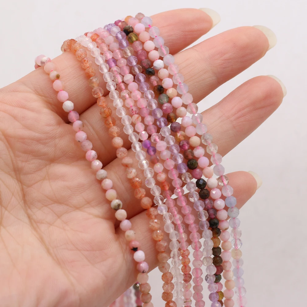 

Natural Stone Gem Faceted Beaded Amethyst Tourmaline Handmade Crafts DIY Retro Necklace Bracelet Jewelry Gift Bead Making 3mm