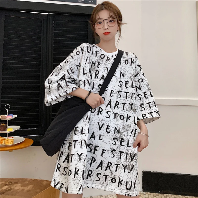 

Letter Print T Shirt Women Aesthetic Harajuku Short Sleeve Shirt O Neck Top Plus Size Women T-shirt Clothing Cool T Shirts
