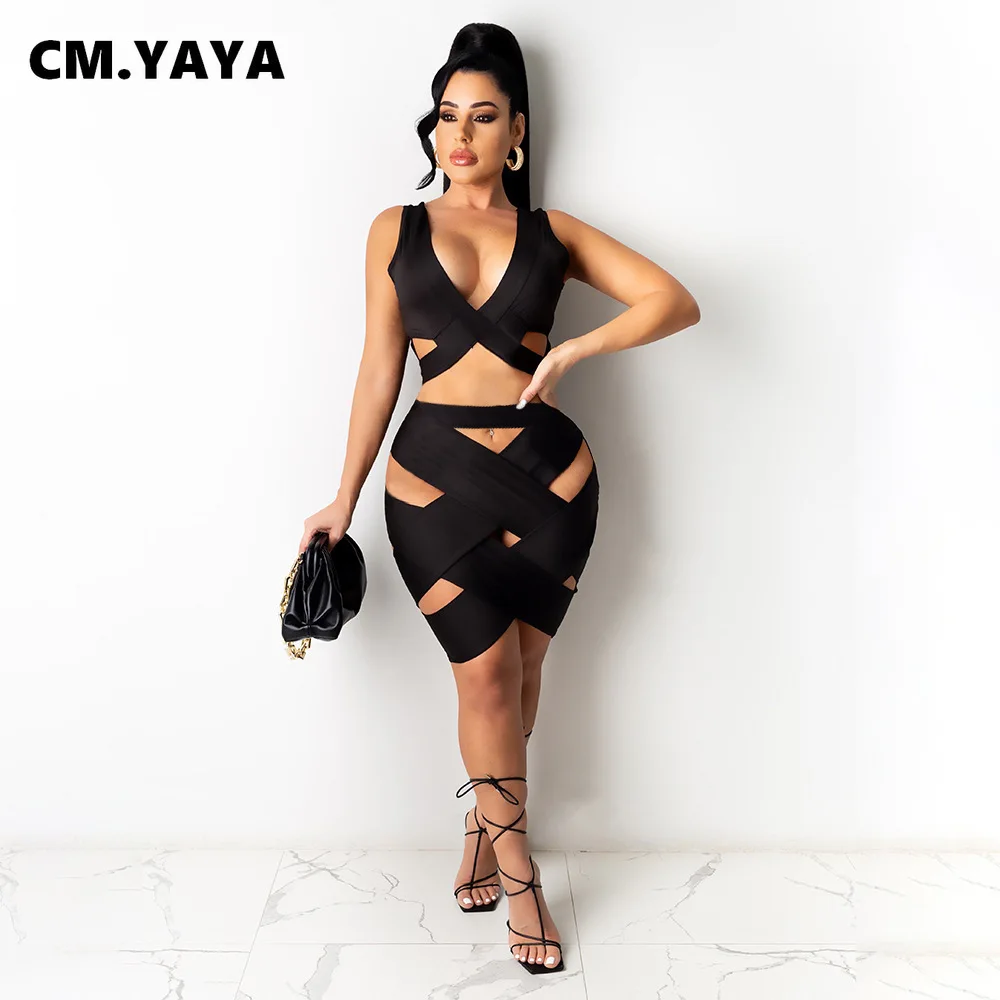 Соблазнительный женский костюм CM.YAYA для клувечерние с вырезами укороченный топ и