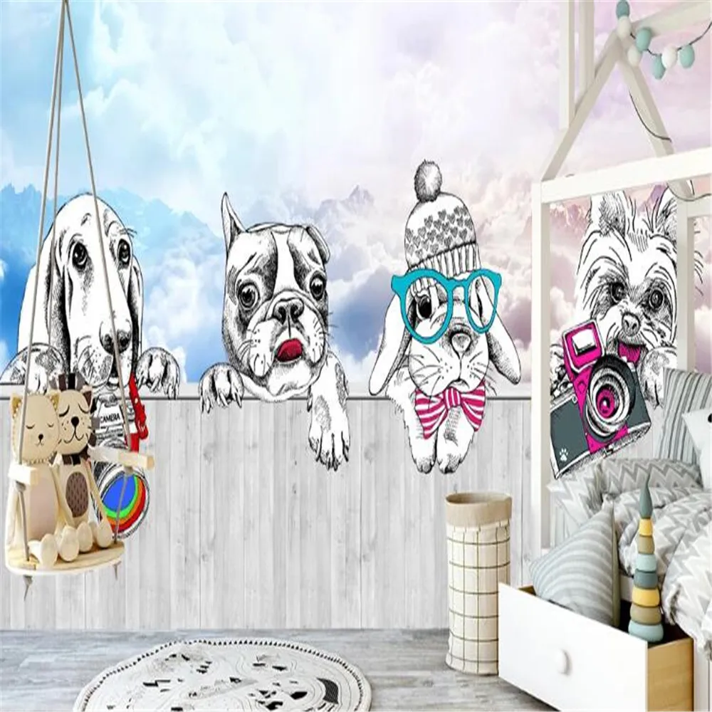 

milofi custom large wallpaper mural Nordic simple cartoon bunny puppy children's room background wallpaper mural