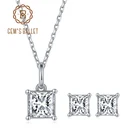 Gem балетки подушка с квадратным вырезом муассанит драгоценный камень набор украшений для женщин Твердые 925 Серебряное ожерелье серьги Ювелирные наборы