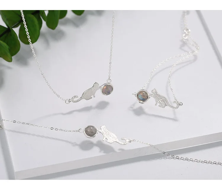 Женское Ожерелье из чистого серебра Cat Moonlight простая цепочка для ключиц