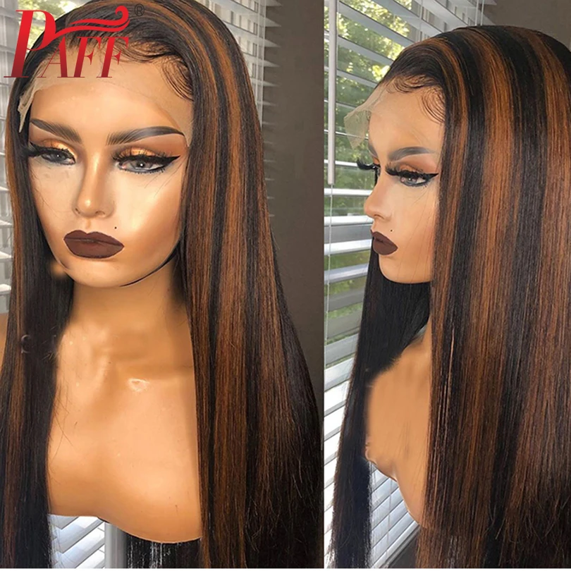 Медовый блонд коричневый Омбре 13x4 кружевные передние человеческие волосы парики