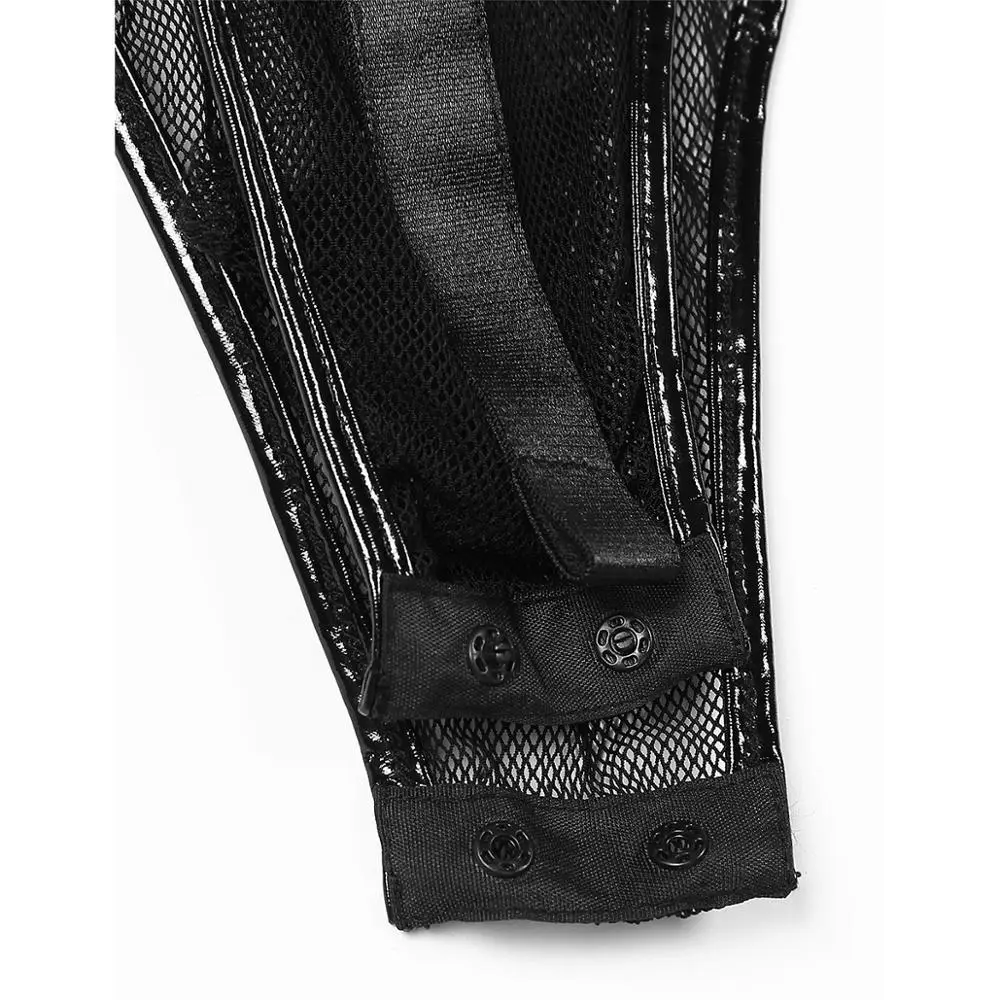 

Women Sexy Bodysuit Leotard Patent Leather And See Through Sheer Mesh Patchwork Bodysuit Lingerie Erotic Costume Sexy Clubwear