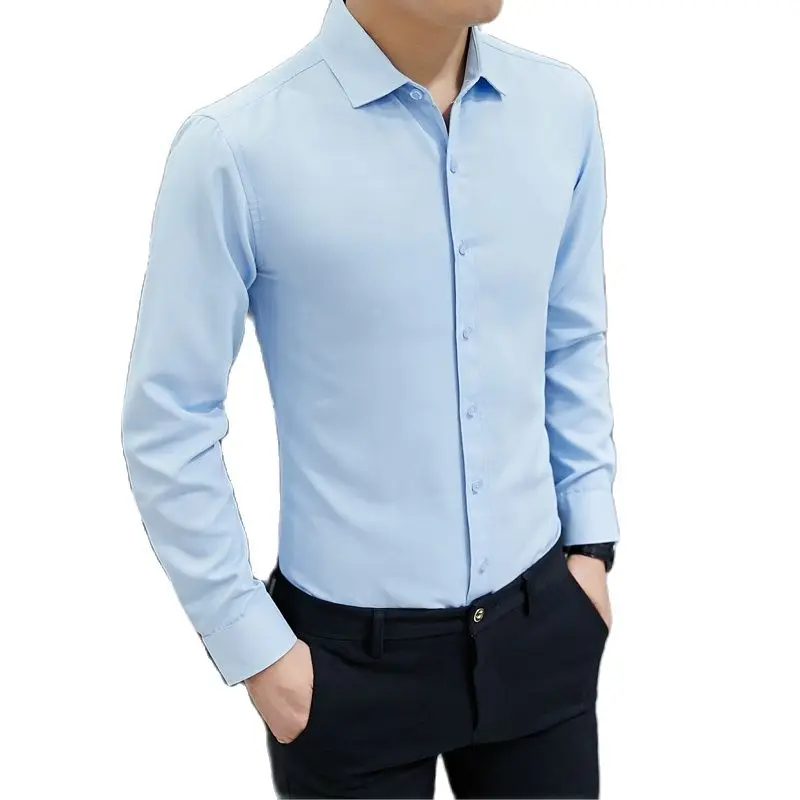 Рубашка мужская однобортная с воротником-хомутом официальная облегающая блузка