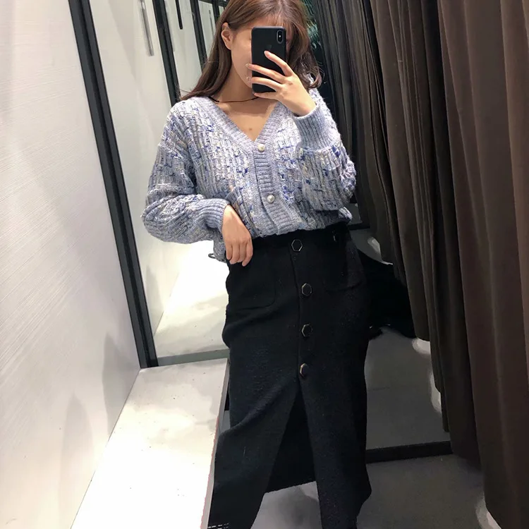 Женская юбка осенне-зимняя высокая талия облегающая винтажная с разрезом