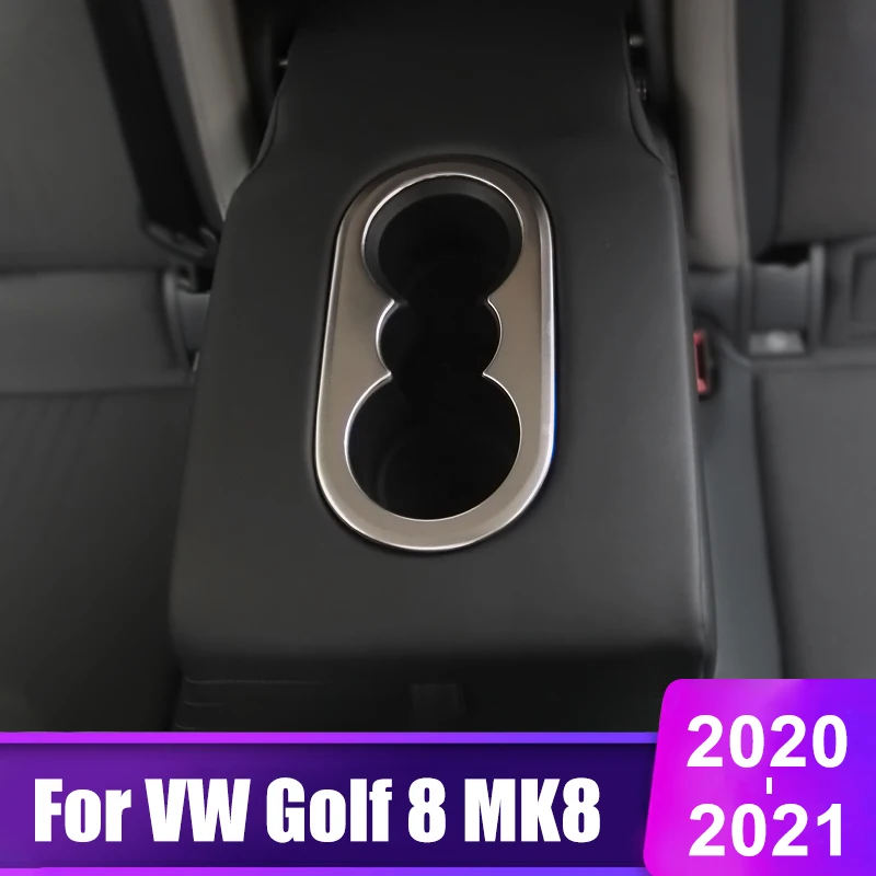 

For Volkswagen VW Golf 8 MK8 2020 2021 2022 Stainless Steel Car Rear Row Water Cup Holder Cover Frame Trim Sticker Accessories