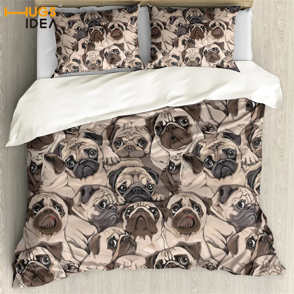 

Детский комплект постельного белья HUGSIDEA с милым рисунком мопса, пододеяльник, покрывало, 3 предмета, Королевский размер, постельное белье