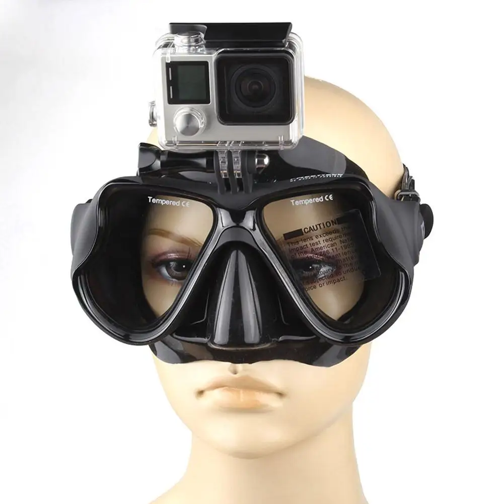 Маска для ныряния с трубкой и очки для плавания с креплением для спортивной камеры Gopro (черные) - аксессуары для маски для снорклинга из силикона.