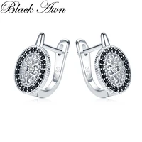 black awn classic silver color oval black trendy spinel engagement hoop earrings for women jewelry bijoux i149