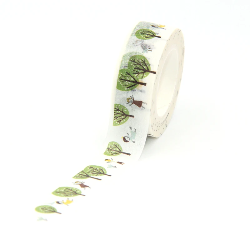 

New Arrival 1PC 15MM*10M Green Tree Cute Girls Washi Tape Wide Sticky Adhesive Tape Scrapbooking Album DIY Decorative Paper Tape