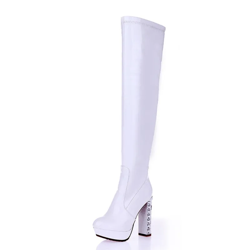 ENMAYLA Стразы лакированная кожа Платформа длинные сапоги женская обувь на высоком