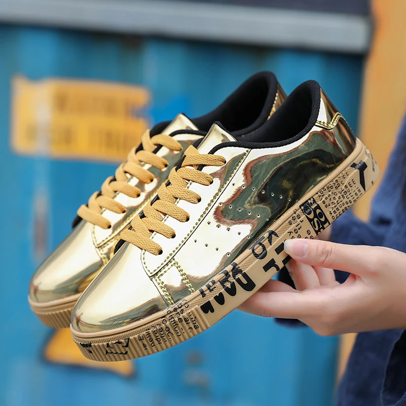 

Men Women Unisex Golden Skateboarding Shoes High Top Sneakers Sports Shoes Hip Hop Walking Shoes Street Shoes Chaussure Homme