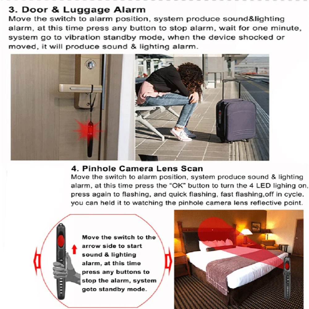 multifunction anti spy hidden camera detector infrared portable safesound personal alarm one key alarm wireless signal detector free global shipping