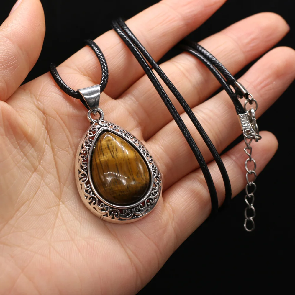 

Wholesale Natural Stone Agates Quartz Lapis Lazuli Tiger Eye Necklace Pendant Women Jewelry Gift Size 27x40mm Length 55cm+5cm