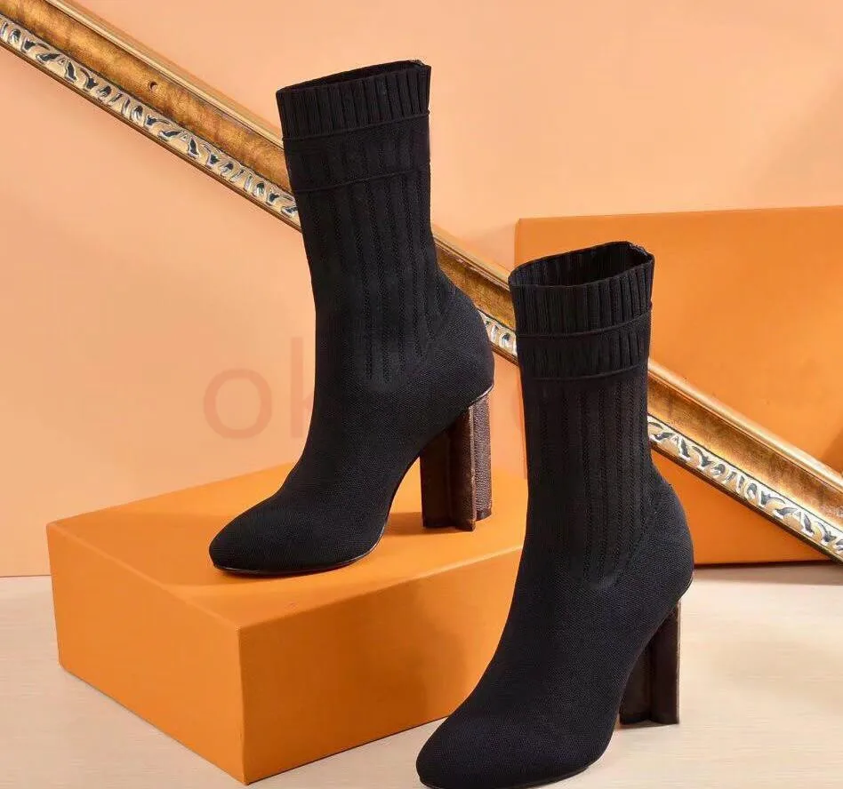 

Prowow Fashion Knitted Sock Boots Mesh Fabric Boots embroidery elastic Shoes Women Luxury Designer High Heel shoes Winter Boots