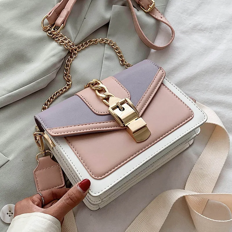 

Modeketen Dame Sling Bag Panelled Kleur Pu Lederen Crossbody Tas Voor Vrouwen 2021 Nieuwe Brede Band Schouder Messenger Bag