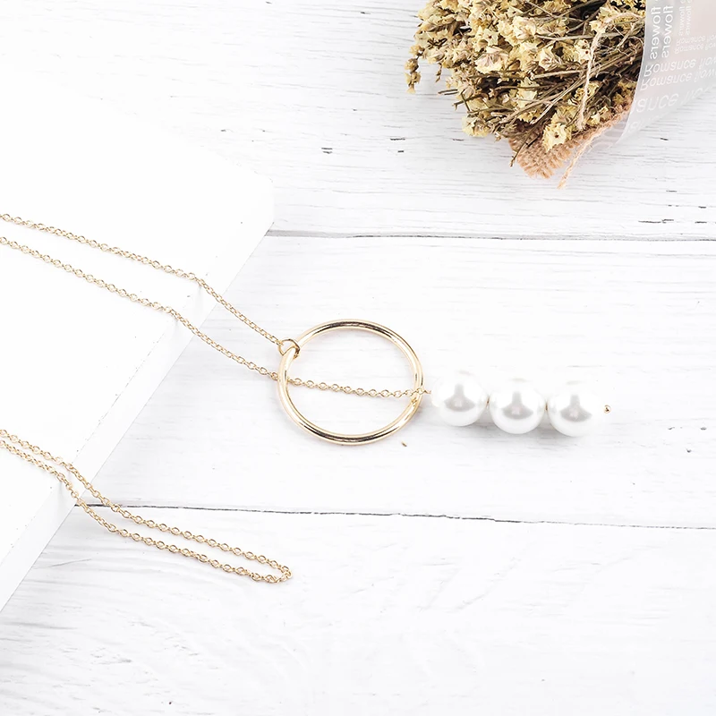 Золотой Цвет Круглый Круг имитация жемчуга кулон ожерелье для женщин Подарки