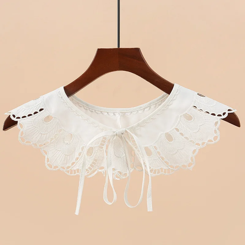 

Sitonjwly, однотонный воротник с бантом, накладная шаль для женщин, Цветочная вышивка, накладной воротник, кукольная рубашка, съемные накладные ...