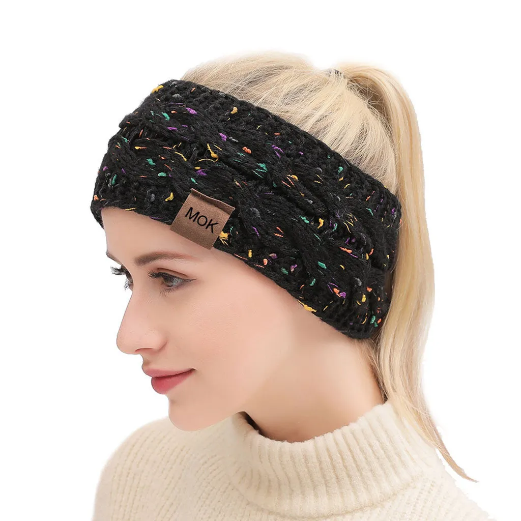 Шерстяные вязаные женские аксессуары для волос женская зимняя теплая однотонная