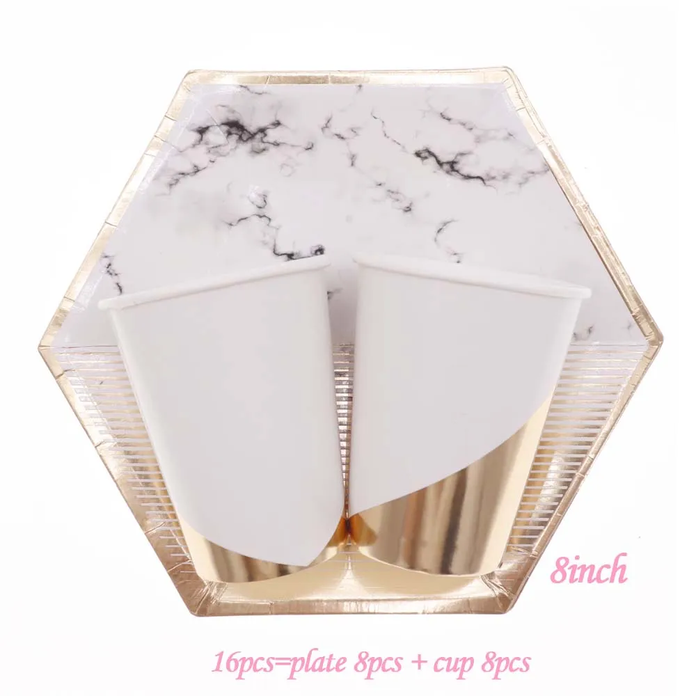 16pcs Новые Вечерние одноразовый лоток Белый Бронзовый Мраморный вечерние бумажные пластины для вечеринки, дня рождения - Цвет: 16pcs