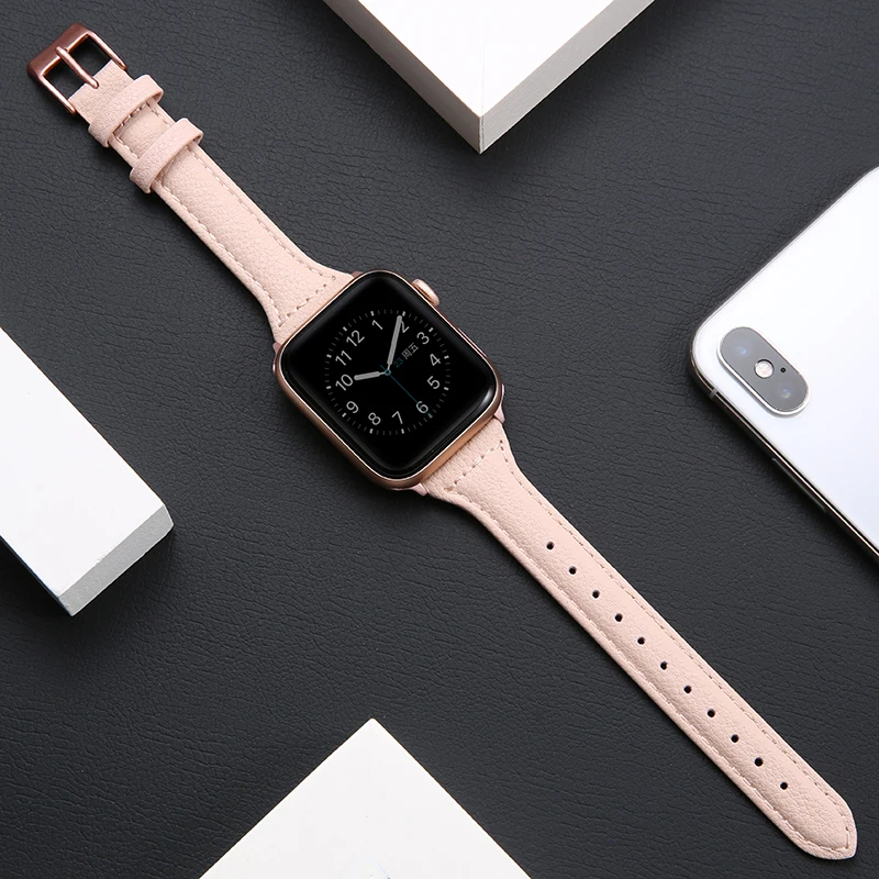 

Slim Leather strap For Apple Watch band 44 mm/40mm iWatch Band 38mm 42mm 44mm Sport watchband bracelet apple watch 6 5 4 3 2 1