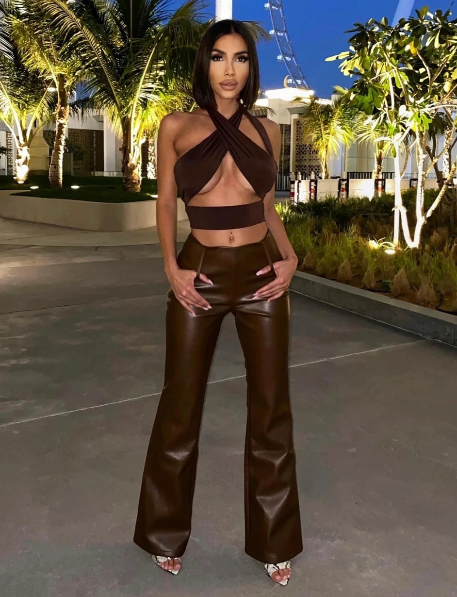 Новинка 2021 брюки-клеш из искусственной кожи для женщин повседневные однотонные