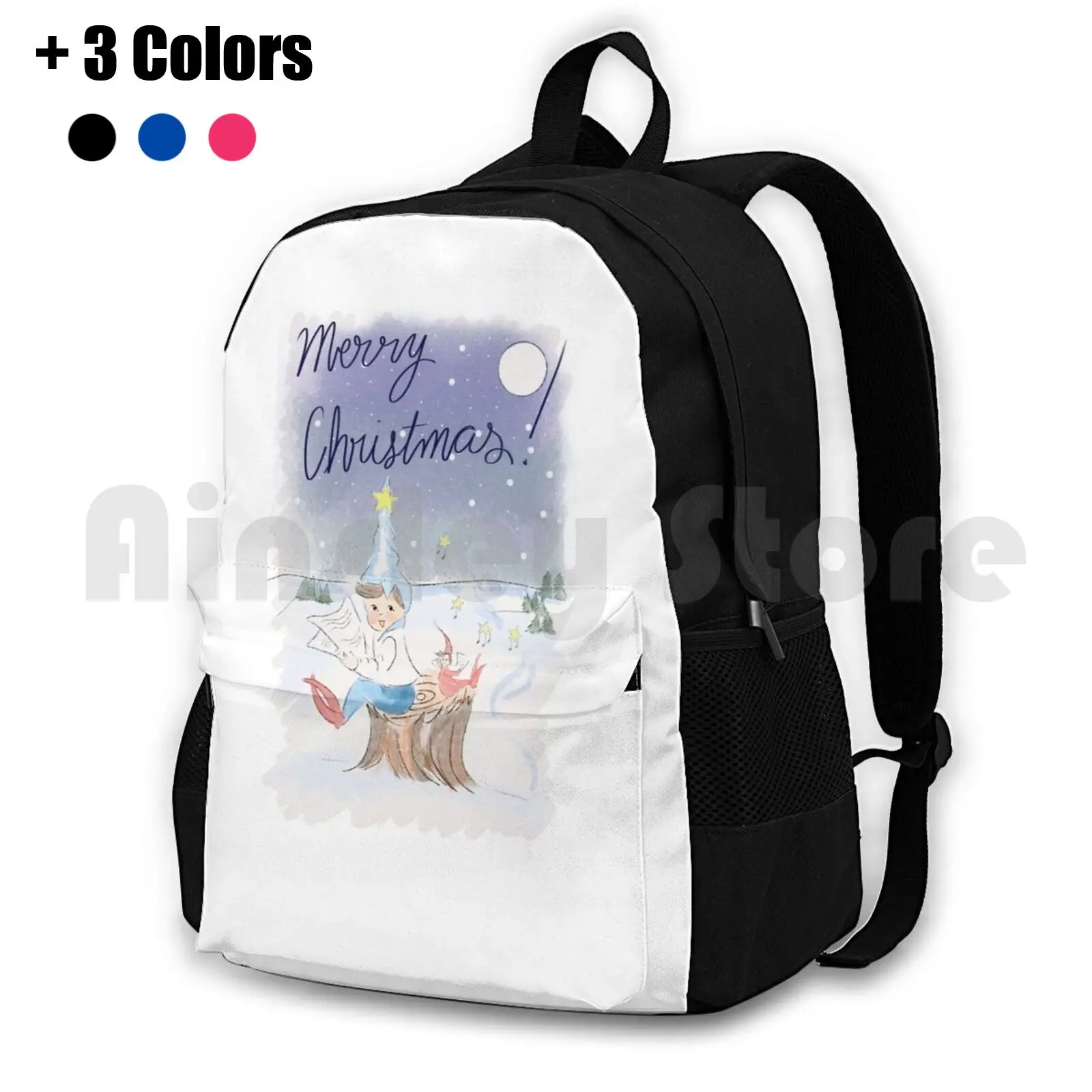 

Carols With The Elves Outdoor Hiking Backpack Waterproof Camping Travel Elf Elves Christmas Carols Winter Holidays Santa