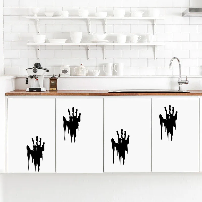 

New Halloween Halloween Black Palm Print Wall Sticker Shop Window Decoration Sticker