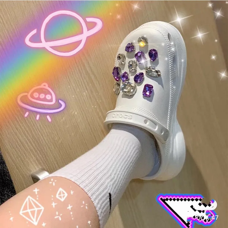 Brand JIBZ Crocs Charms Designer Bling Rhinestone Chain Croc Decorations Cute Metal Buckle Accessories for Girls 2021 New