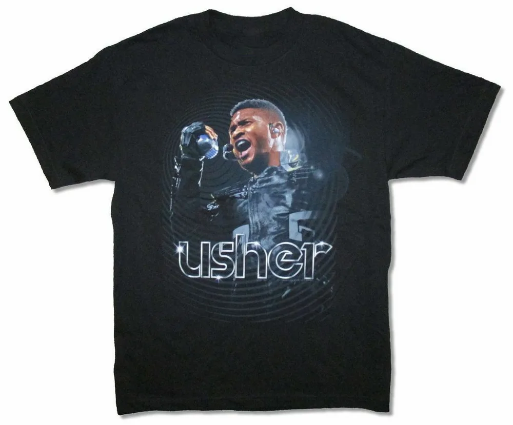 Usher Mic Live Stage Image черная футболка новая официальная Хлопковая мужская одежда для