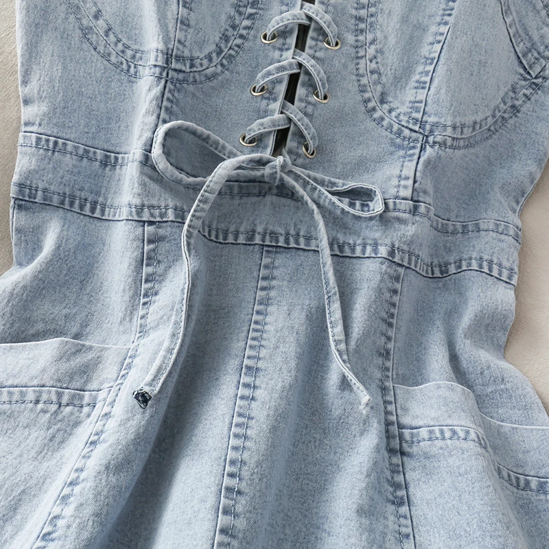 Корейское джинсовое платье для женщин летнее 2020 повседневное сексуальное на