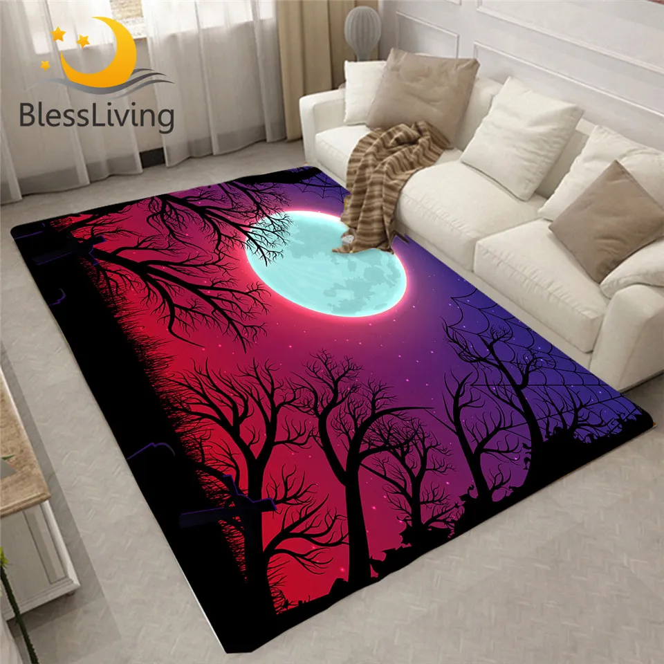 

BlessLiving яркая луна большие ковры 3D принт коврик ночное небо фиолетовый красный ковер ветви паутина Гостиная Alfombra