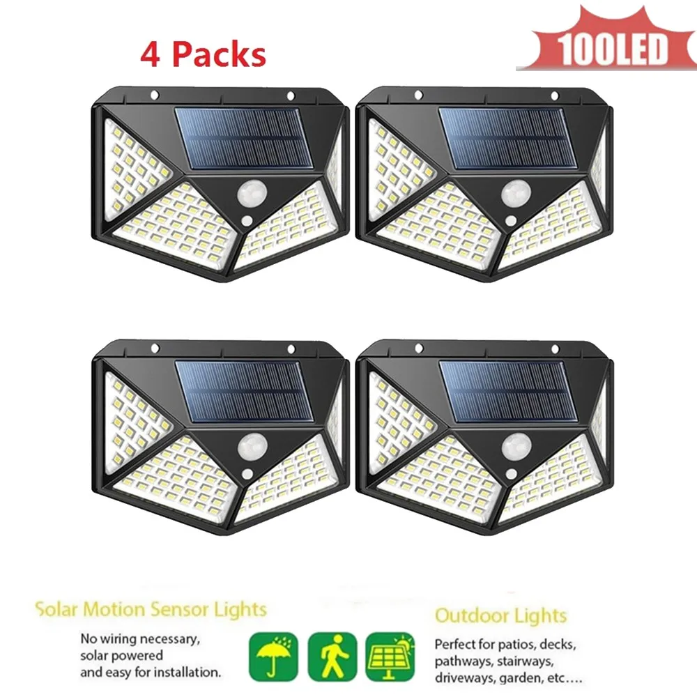 

1-4pcs 100LED Waterproof Solar Lights Solar Power,Outdoor Motion Sensor(3 Modes),Wall Light 4 sided 270 lighting scope Wireless