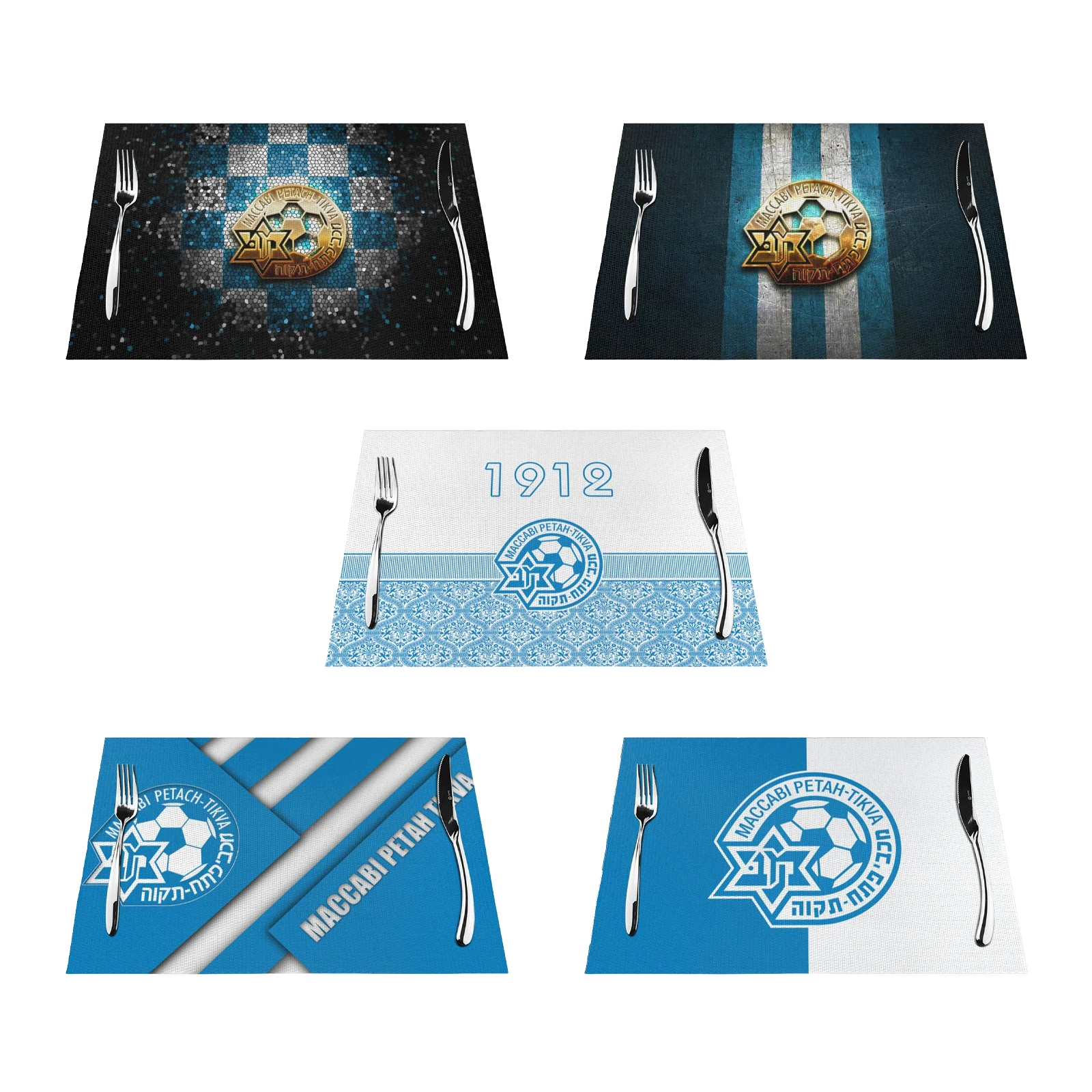 

Israel Maccabi Petah Tikva Fc Placemat Dining Table Stain Resistant Anti-Skid Washable PVC Table Mats Woven Placemats