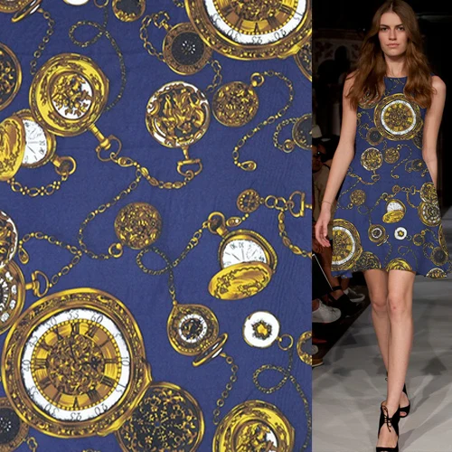 Модный дизайн на темно-синей стрейч шелковой шифоновой ткани смешанный шелк SCF124 |