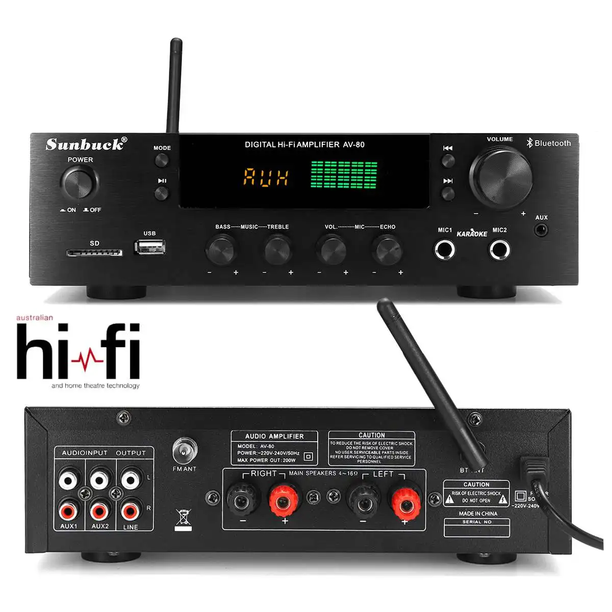 Sunbuck 220 В 400 Вт Bluetooth стерео усилитель HiFi 2 0 аудио мощность дистанционное