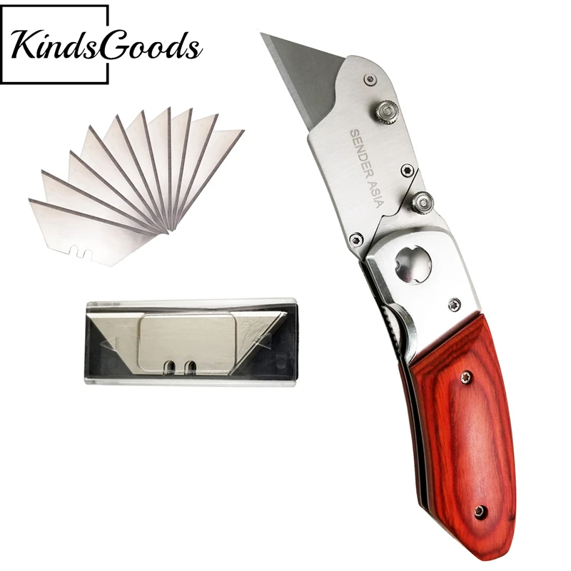 High Carbon Steel Blades Folding Knife Pipe Cutter Pocket Knife Wood Handle Knife With 10 PCS Knife Blades