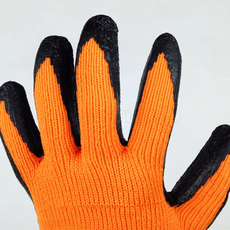 Оранжевые зимние теплые рабочие перчатки из латекса противоскользящие