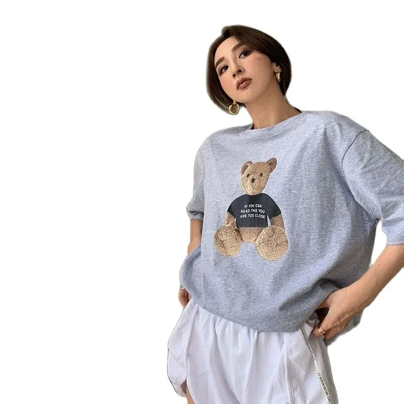 

Loose Round Neck Bear Short Sleeve T-shirt Women's Summer 2021 New Ins Women's Korean Version of Joker Leisure Student Tops