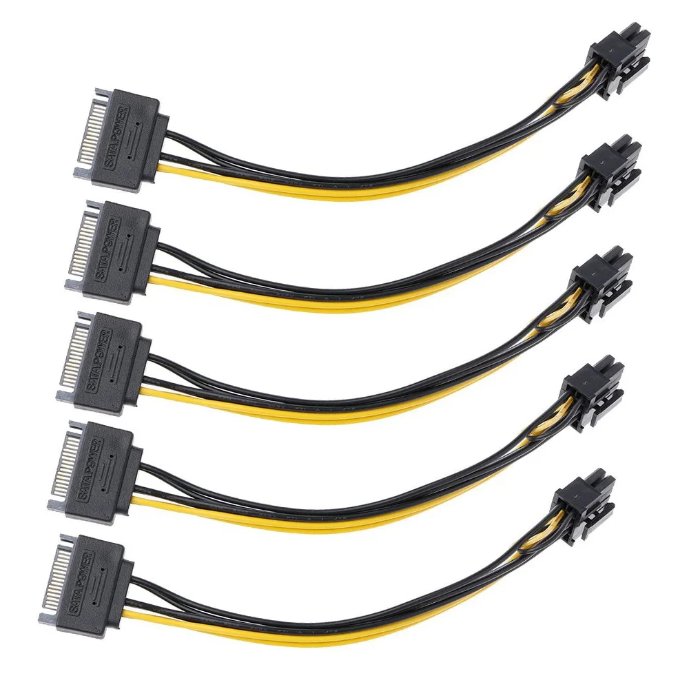 5 шт. Новый 15pin мужской SATA к 8pin(6 + 2) PCI E Питание кабель 15 см pin до 8 18AWG провод для