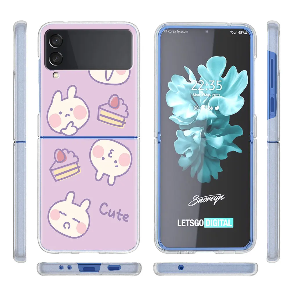 Case For Samsung Galaxy Z Flip 3 5G Transparent Hard Cell Phone Cover ZFlip3 Clear PC Luxury Fundas Cute Cartoon Rabbit