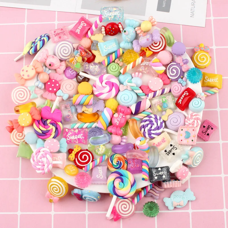 50/100Pcs DIY Crystal Slime Toys Supplies Accessories Phone Case Decoration Colorful Candy Resin Cake Flowers Chocolate Crafts