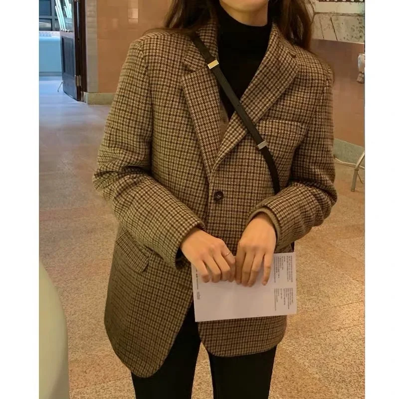 

CMAZ 2021 Autumn Winter Thick Coats for Women Plaid Suit Coat for Women Spring and Autumn Thick Quilted